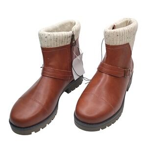 J Sport Violet Boot Women Size 9 Brown Faux Leather Knit Collar Memory Foam